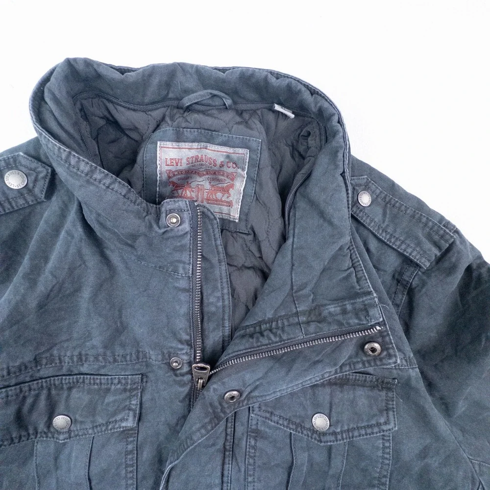 Levi Strauss Mens XL Military Field Jacket Washed Black Cotton Utility Coat - Picture 5 of 15